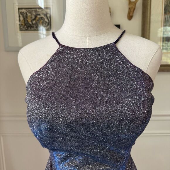 Vintage 90s Blondie Nites Caged Back Cosmic Sparkle BodyCon Cocktail HoCo Dress - Picture 2 of 10